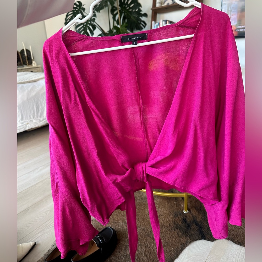 Olivaceous Tie Front Top